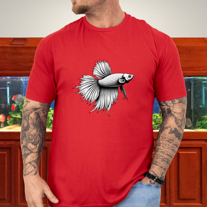 Minimalist Betta Fish Tee – Ink Line Art Design
