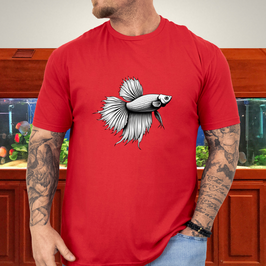 Minimalist Betta Fish Tee – Ink Line Art Design