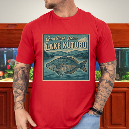 Greetings from Lake Kutubu Tee – Rainbowfish Woodcut Art