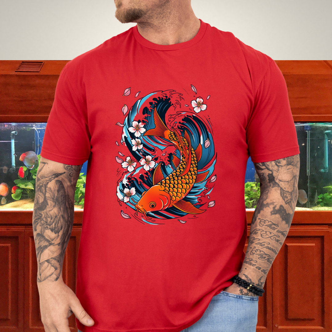 Koi Wave Graphic Tee – Tattoo Style Aquatic Shirt