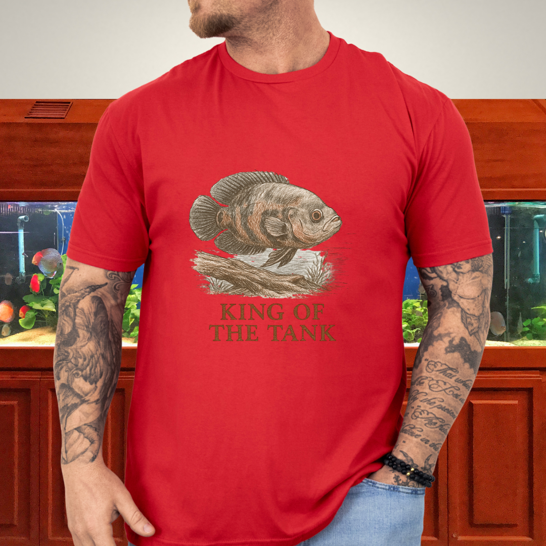 Oscar Fish T-Shirt – King of the Tank Sketch Design for Cichlid Aquarium Lovers