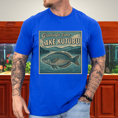 Greetings from Lake Kutubu Tee – Rainbowfish Woodcut Art