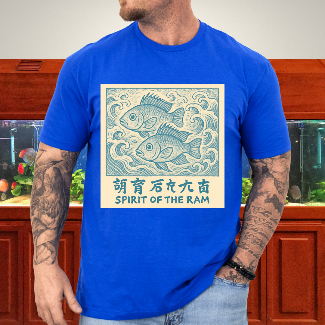 Spirit of the Ram Tee – Ukiyo-e Inspired Cichlid Design