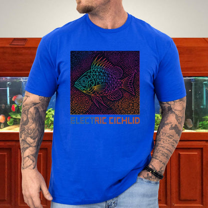 Electric Cichlid Tee – Neon German Blue Ram Geometric Design-T-Shirt-Fish &amp; Friends Tees