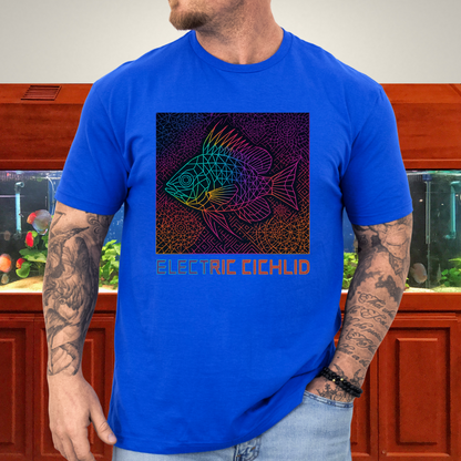 Electric Cichlid Tee – Neon German Blue Ram Geometric Design
