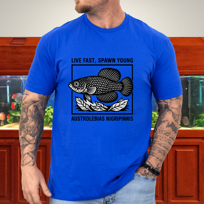 Live Fast, Spawn Young Tee – Austrolebias Killifish Design