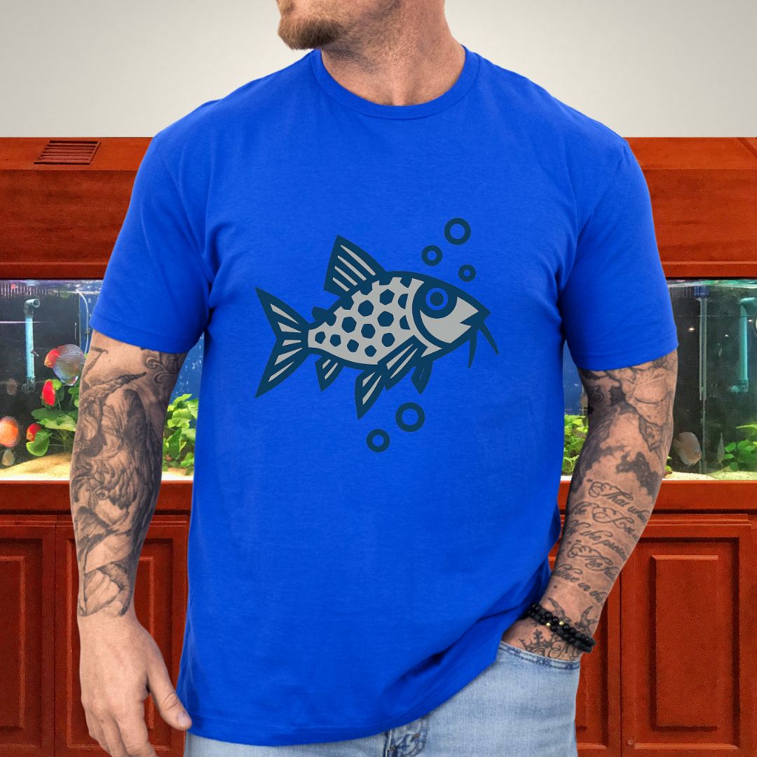 Corydoras Julii Shirt – Bold Blue & Grey Geometric Style
