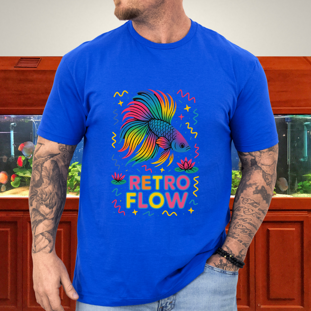 Retro Flow Betta Fish T-Shirt – 90s Neon Rainbow Design