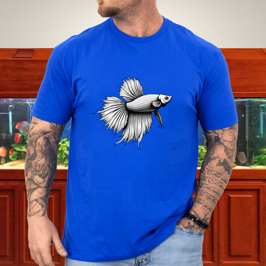 Minimalist Betta Fish Tee – Ink Line Art Design
