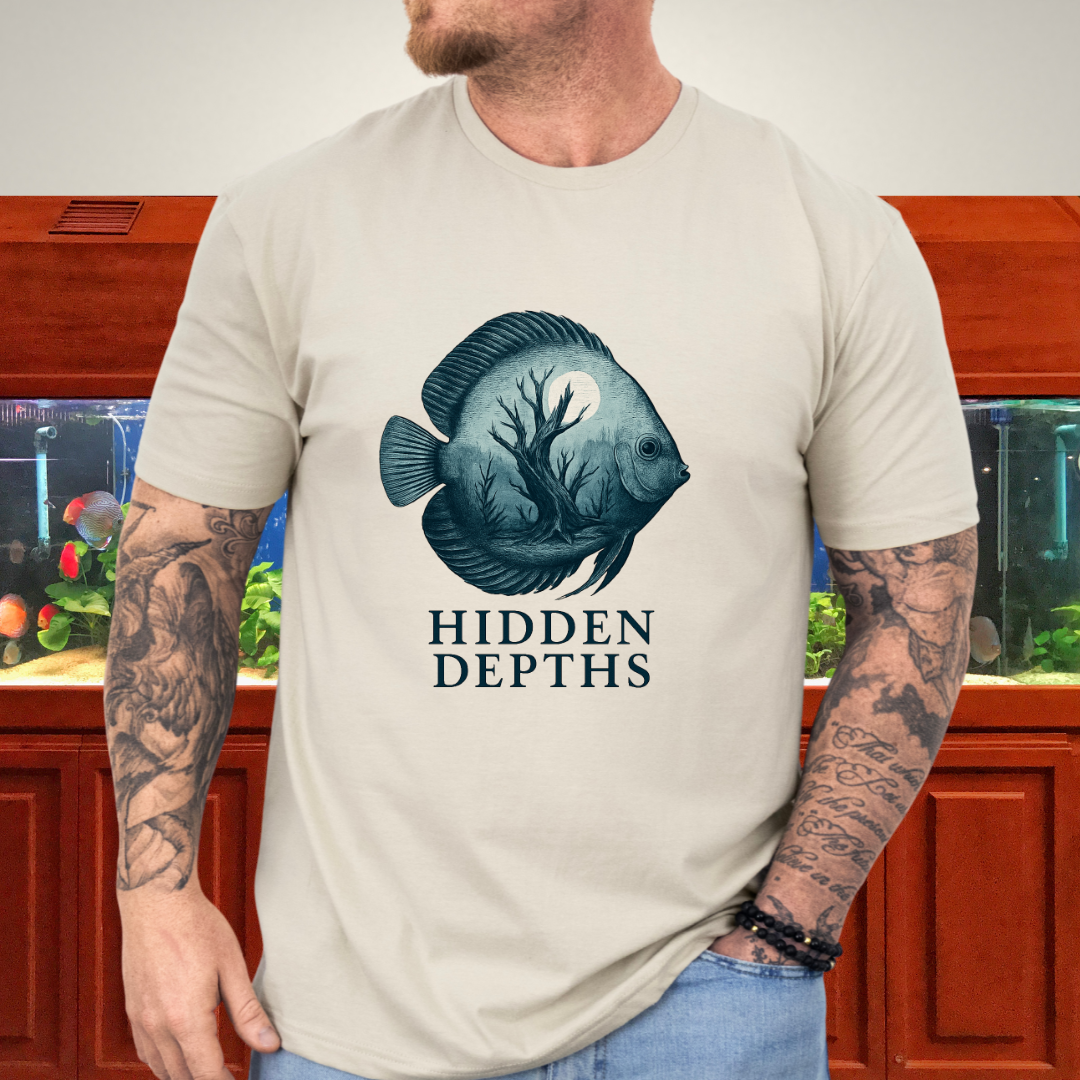 Hidden Depths Discus Tee – Surreal Aquarium Art Design