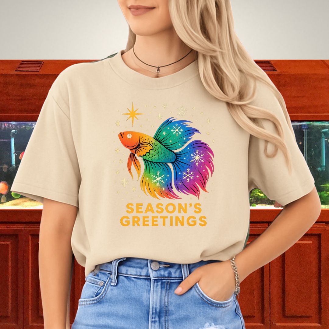 Rainbow Holiday Betta Fish Tee – Festive Star & Snowflake Design-T-Shirt-Fish &amp; Friends Tees