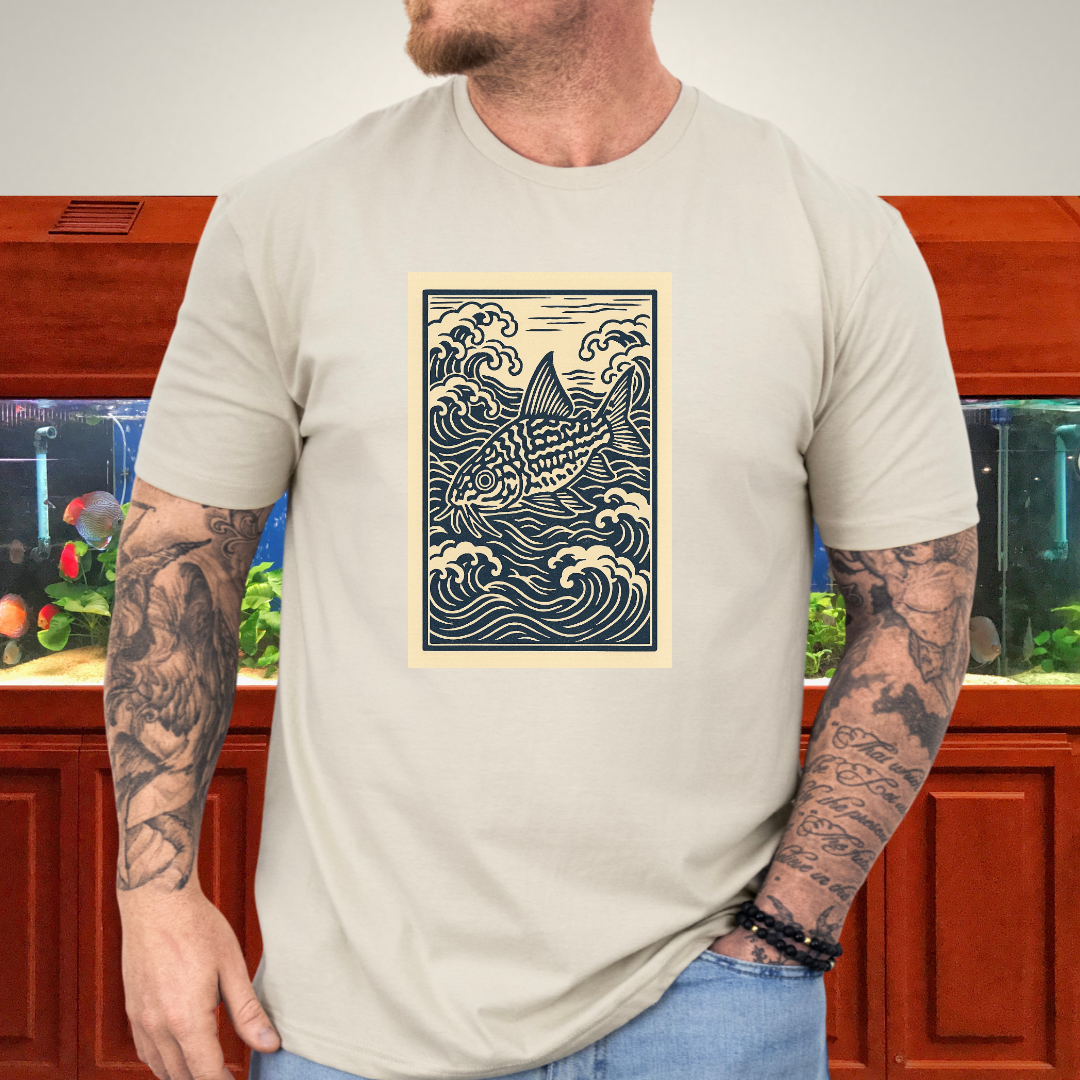 Ukiyo-e Trilineatus Tee – Japanese Wave Corydoras Design