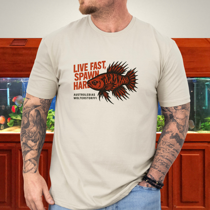 Live Fast, Spawn Hard Tee – Wolterstorffi Killifish Punk Design