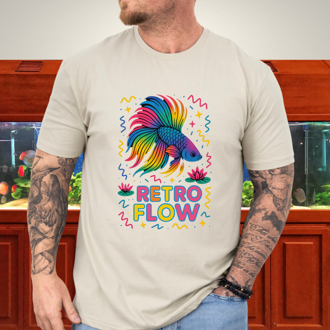 Retro Flow Betta Fish T-Shirt – 90s Neon Rainbow Design