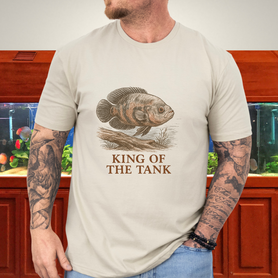 Oscar Fish T-Shirt – King of the Tank Sketch Design for Cichlid Aquarium Lovers