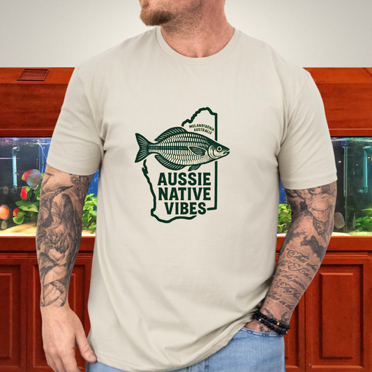 Aussie Native Vibes Tee – Western Rainbowfish Badge Design