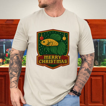Christmas Betta Shield Tee – Bold Holiday Emblem Design-T-Shirt-Fish &amp; Friends Tees