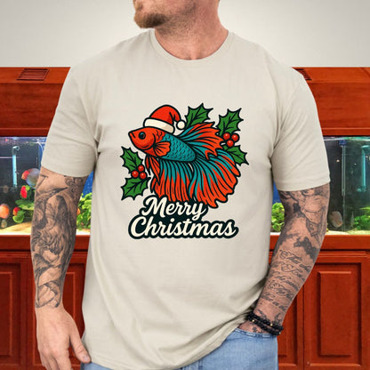 Festive Betta Fish Holiday Tee – Santa Hat & Holly Design-T-Shirt-Fish &amp; Friends Tees