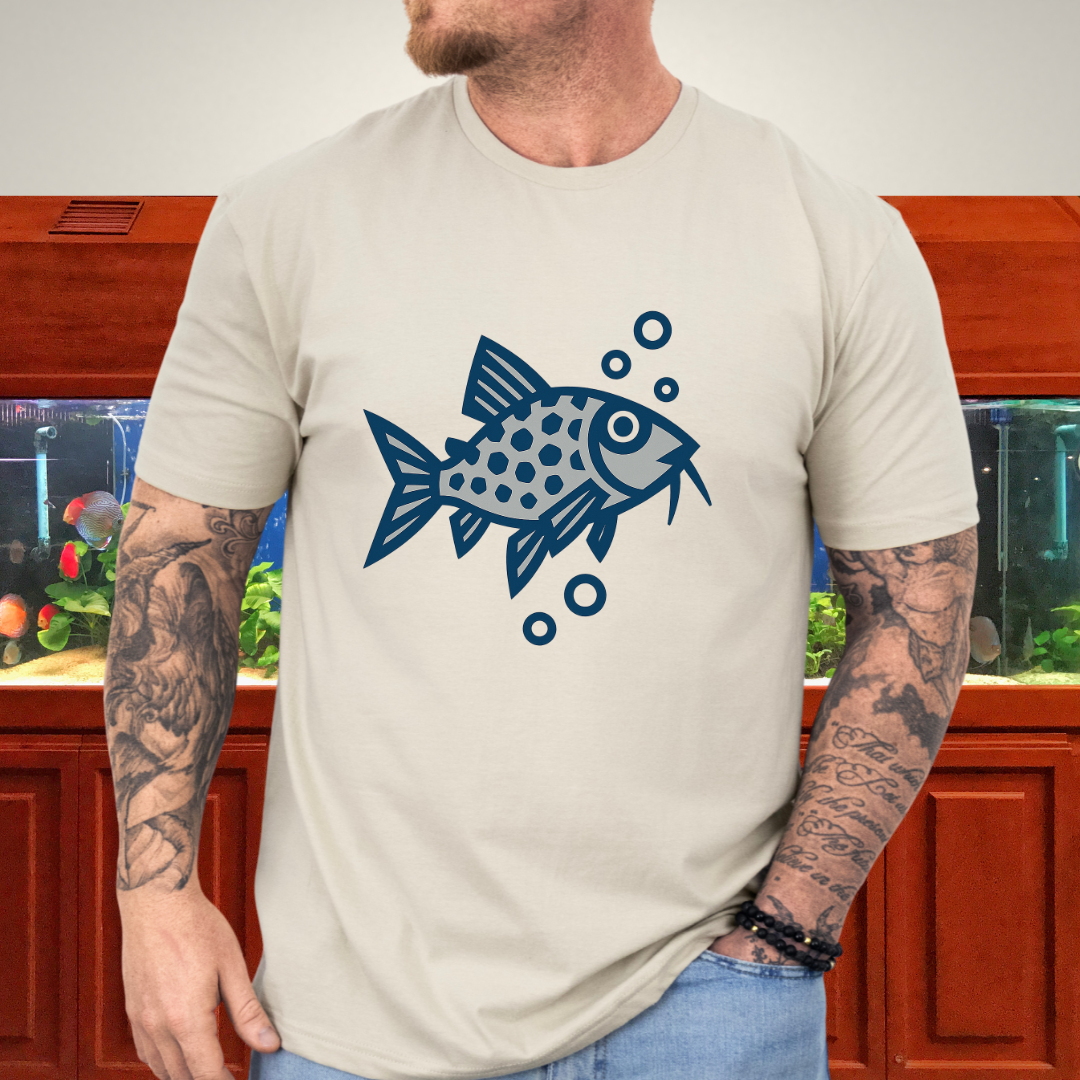 Corydoras Julii Shirt – Bold Blue & Grey Geometric Style