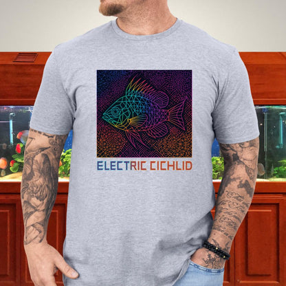Electric Cichlid Tee – Neon German Blue Ram Geometric Design-T-Shirt-Fish &amp; Friends Tees