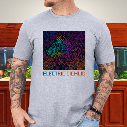 Electric Cichlid Tee – Neon German Blue Ram Geometric Design