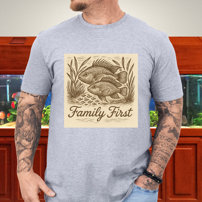 Family First Tee – Apistogramma Pair with Fry Nature Woodcut