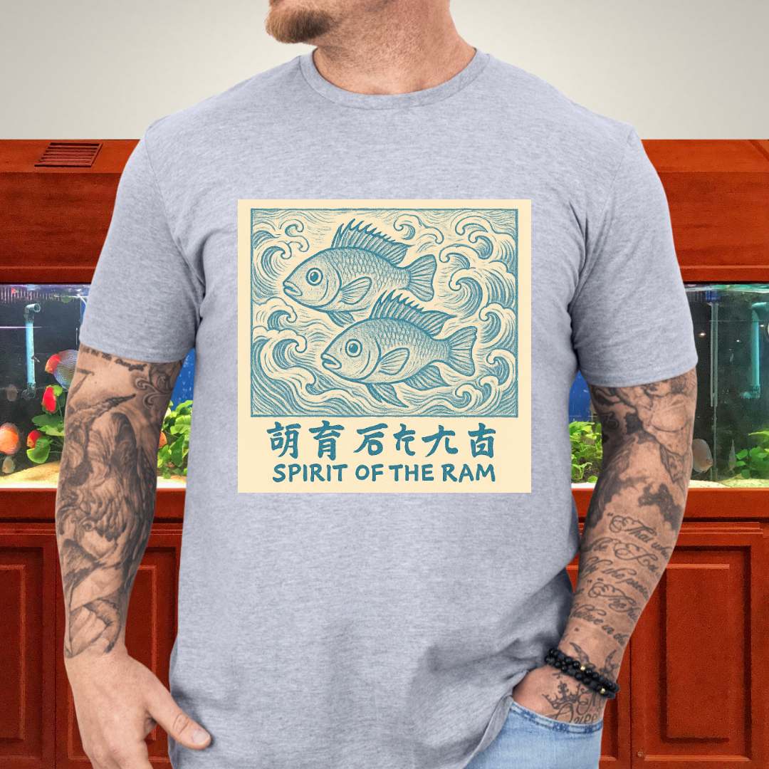 Spirit of the Ram Tee – Ukiyo-e Inspired Cichlid Design