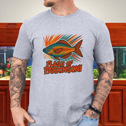 Flash of Parkinsoni T-Shirt – Rainbowfish Explosion Graffiti Design for Tropical Aquarium Fans