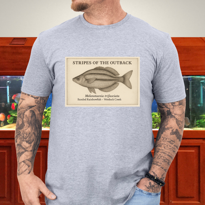 Stripes of the Outback Tee – Banded Rainbowfish Engraving
