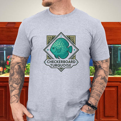 Checkerboard Turquoise Discus Nostalgia T-Shirt-T-Shirt-Fish &amp; Friends Tees