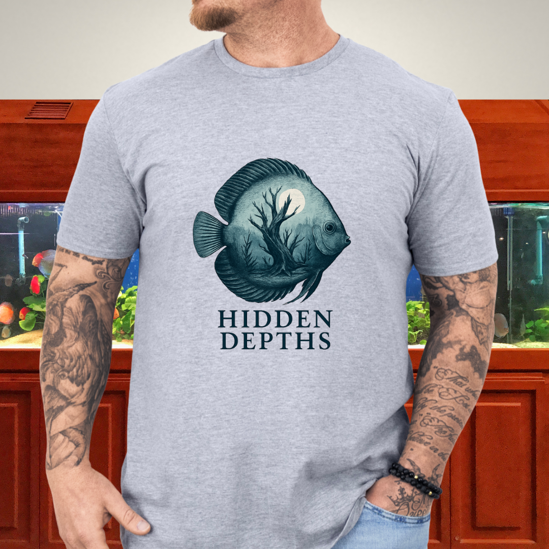 Hidden Depths Discus Tee – Surreal Aquarium Art Design