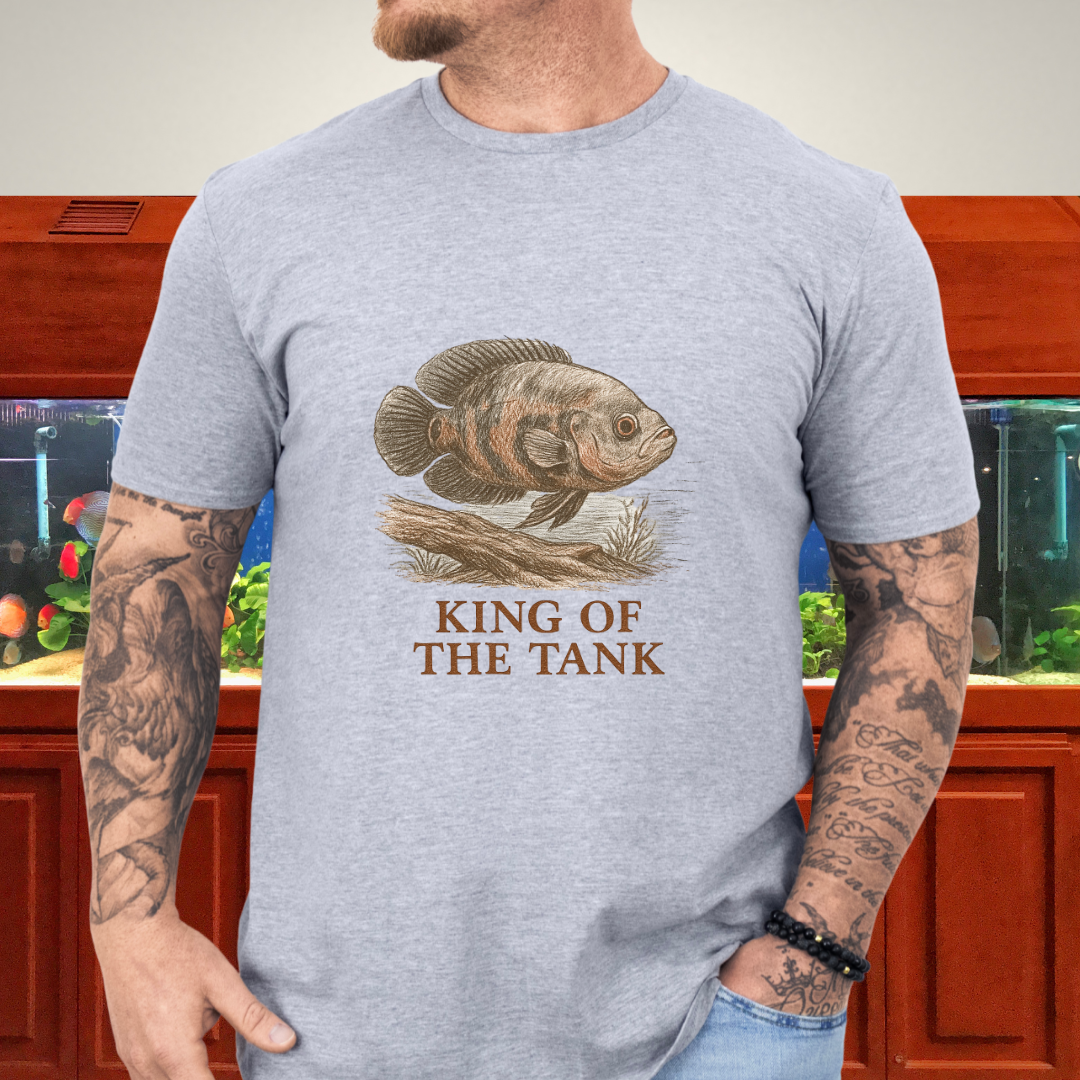 Oscar Fish T-Shirt – King of the Tank Sketch Design for Cichlid Aquarium Lovers