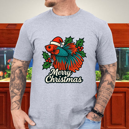 Festive Betta Fish Holiday Tee – Santa Hat & Holly Design-T-Shirt-Fish &amp; Friends Tees