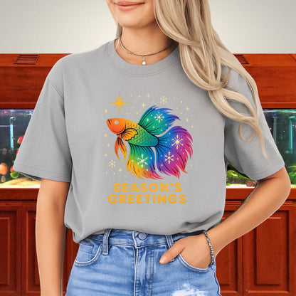 Rainbow Holiday Betta Fish Tee – Festive Star & Snowflake Design-T-Shirt-Fish &amp; Friends Tees