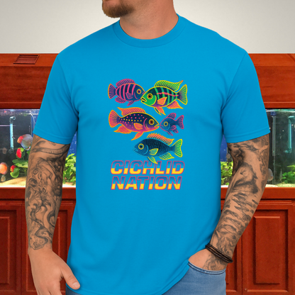 Cichlid Nation Tee – Neon 90s Arcade Aquarium Design