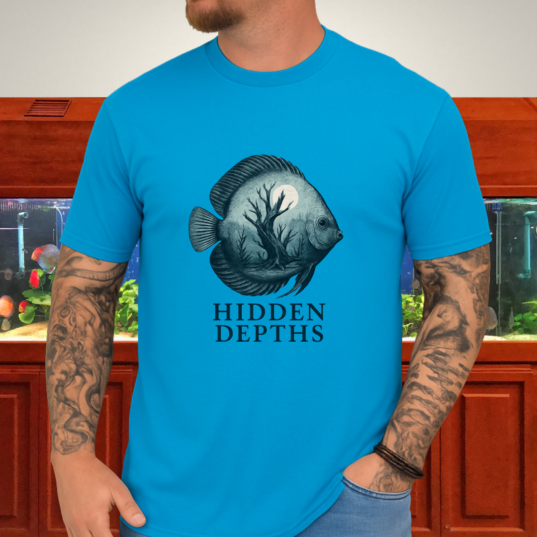 Hidden Depths Discus Tee – Surreal Aquarium Art Design