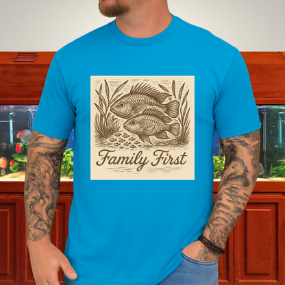 Family First Tee – Apistogramma Pair with Fry Nature Woodcut