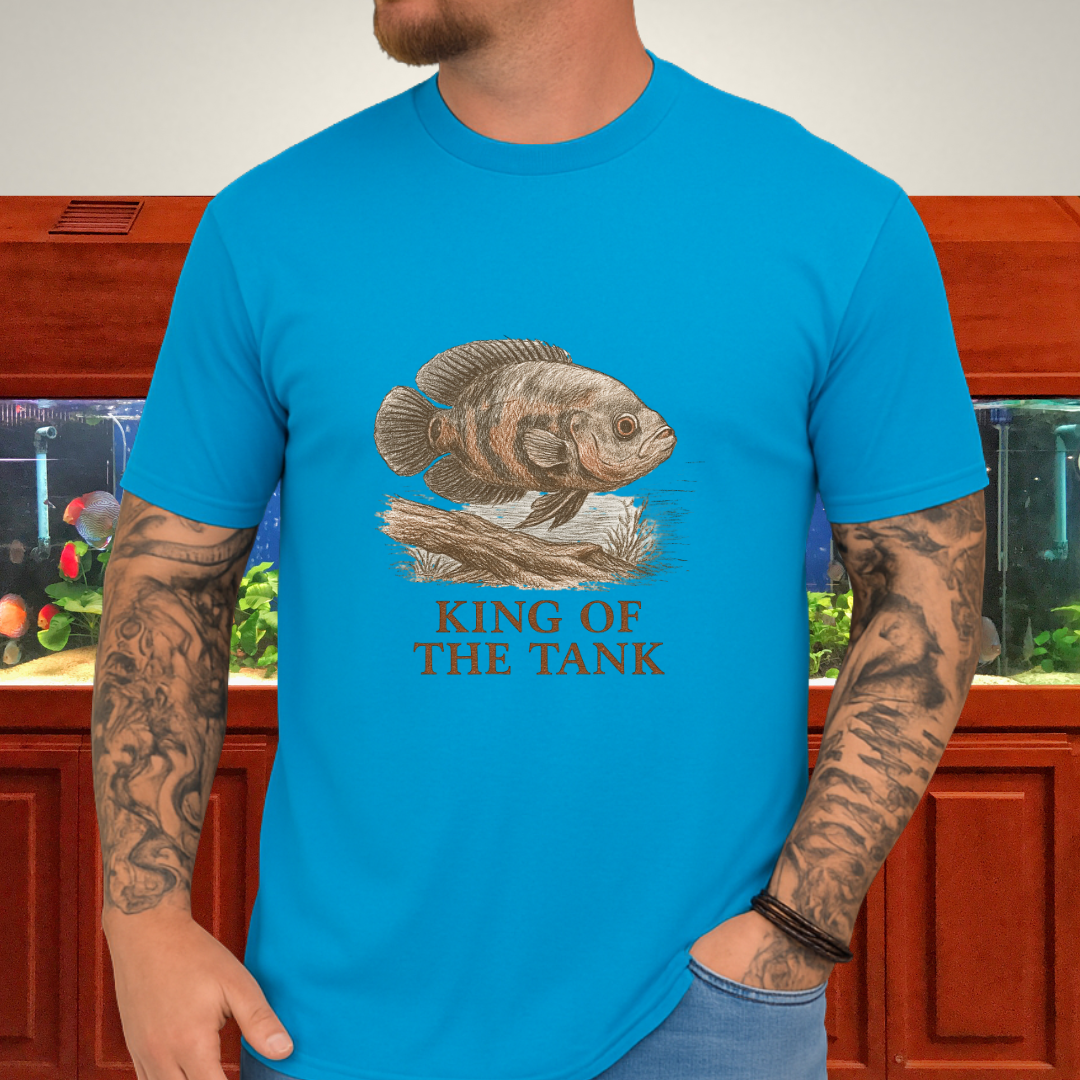 Oscar Fish T-Shirt – King of the Tank Sketch Design for Cichlid Aquarium Lovers