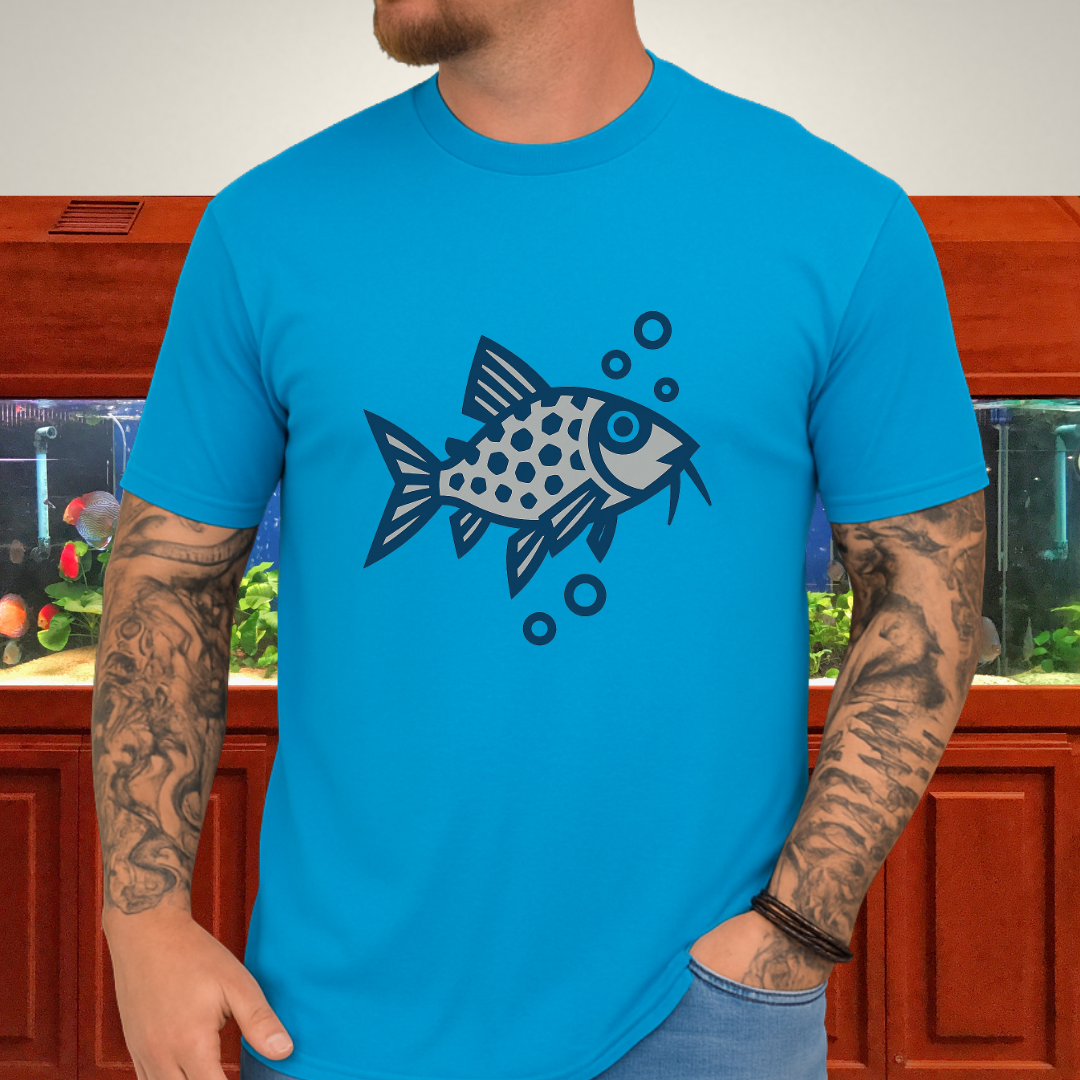 Corydoras Julii Shirt – Bold Blue & Grey Geometric Style