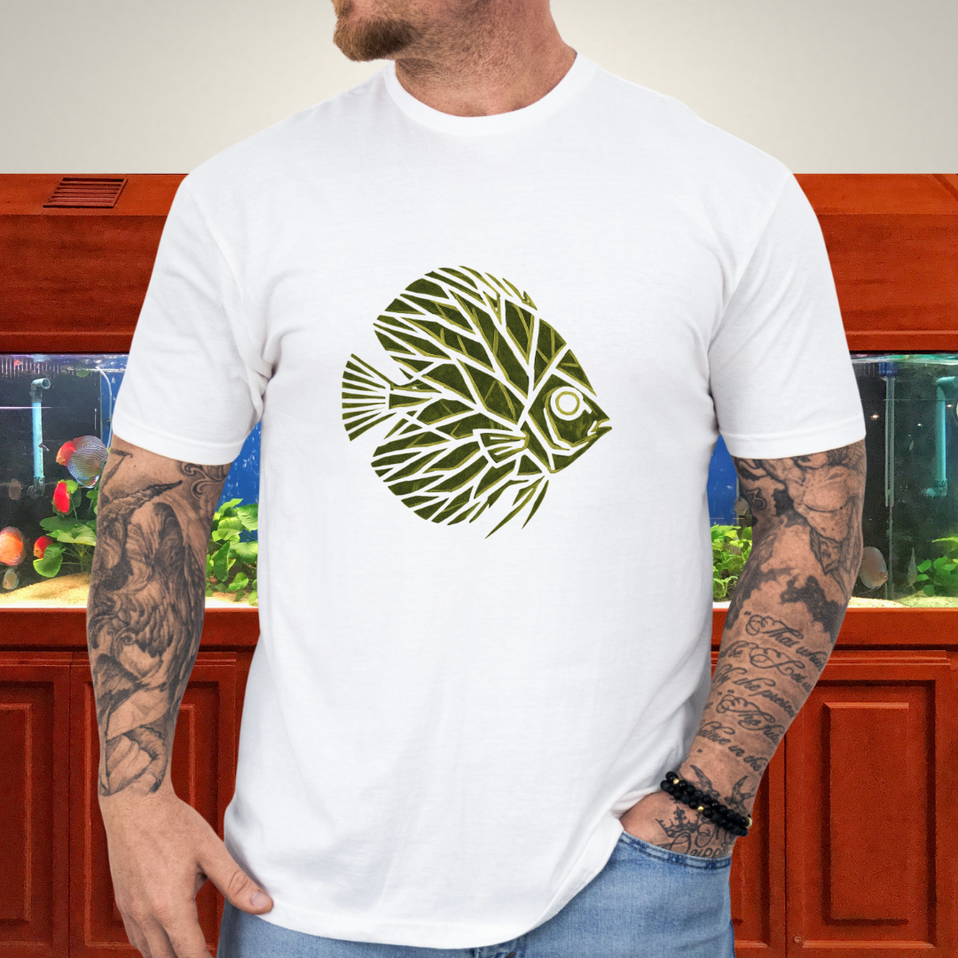 Leaf Vein Discus Tee – Modern Geometric Fish Design