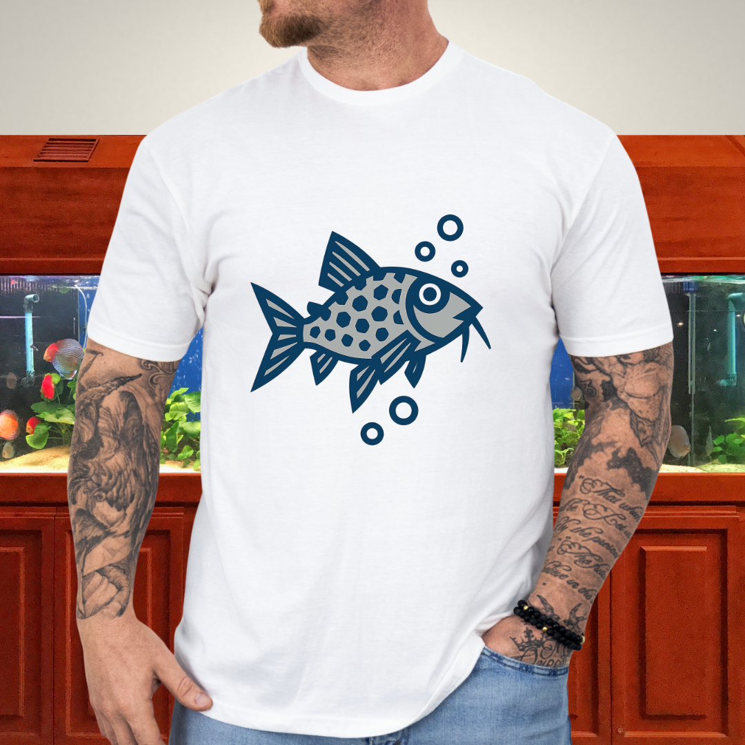 Corydoras Julii Shirt – Bold Blue & Grey Geometric Style