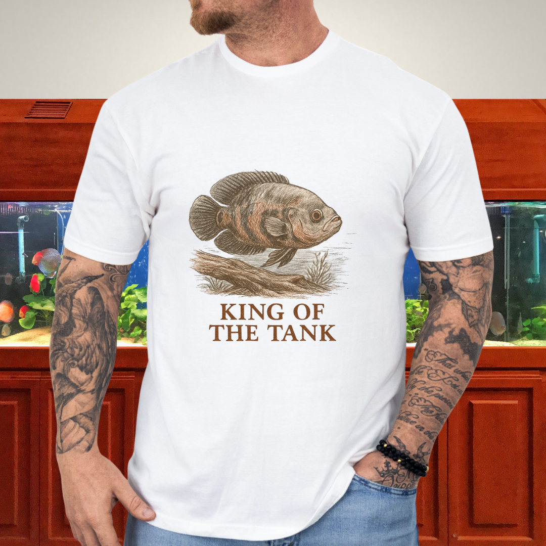 Oscar Fish T-Shirt – King of the Tank Sketch Design for Cichlid Aquarium Lovers