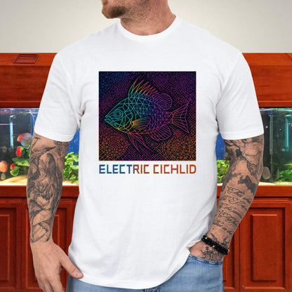 Electric Cichlid Tee – Neon German Blue Ram Geometric Design-T-Shirt-Fish &amp; Friends Tees