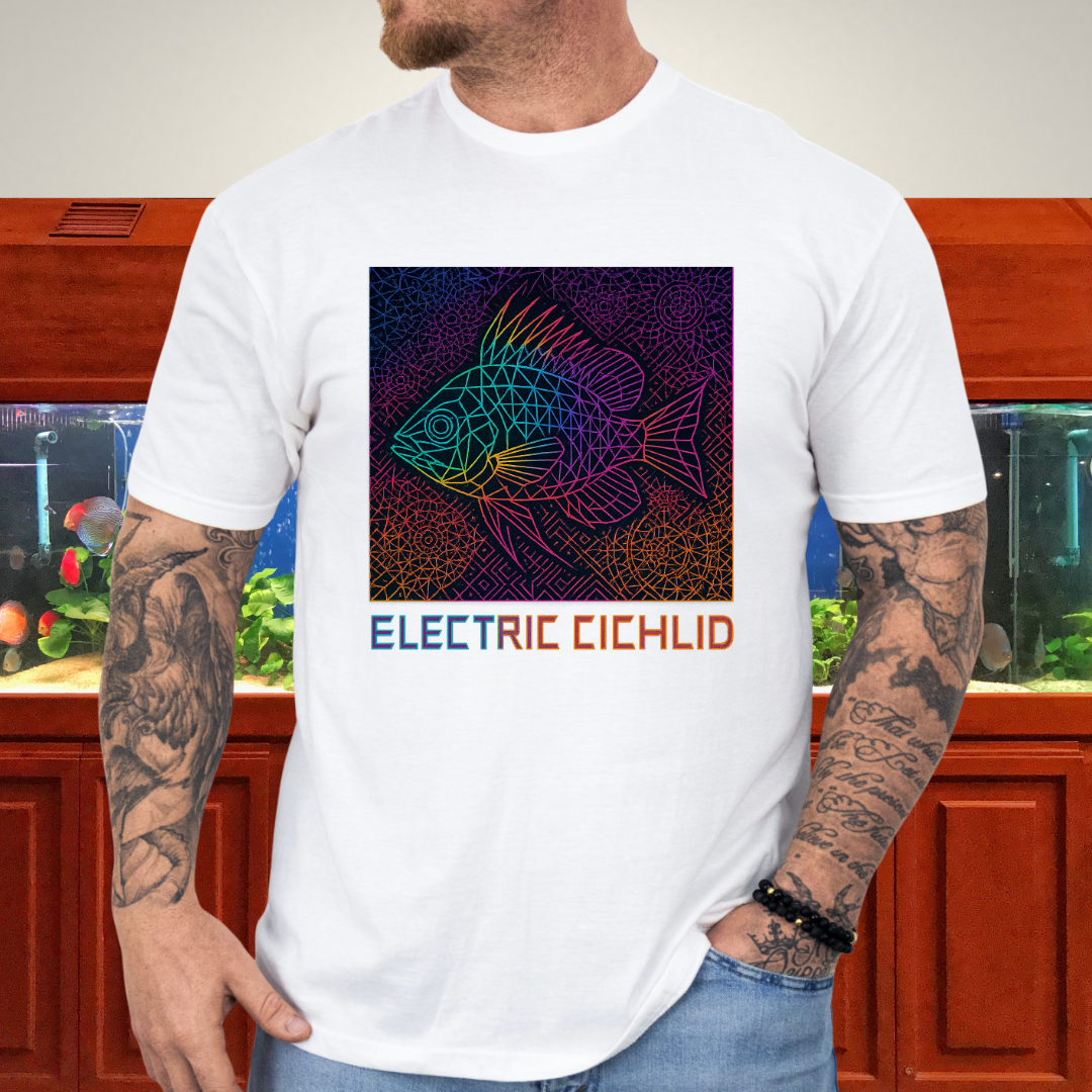Electric Cichlid Tee – Neon German Blue Ram Geometric Design