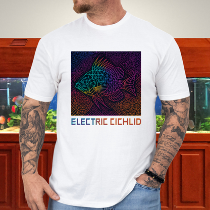 Electric Cichlid Tee – Neon German Blue Ram Geometric Design