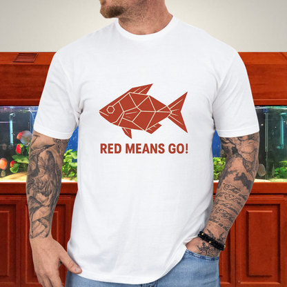 Red Rainbowfish Tee – Geometric “Red Means Go!” Design