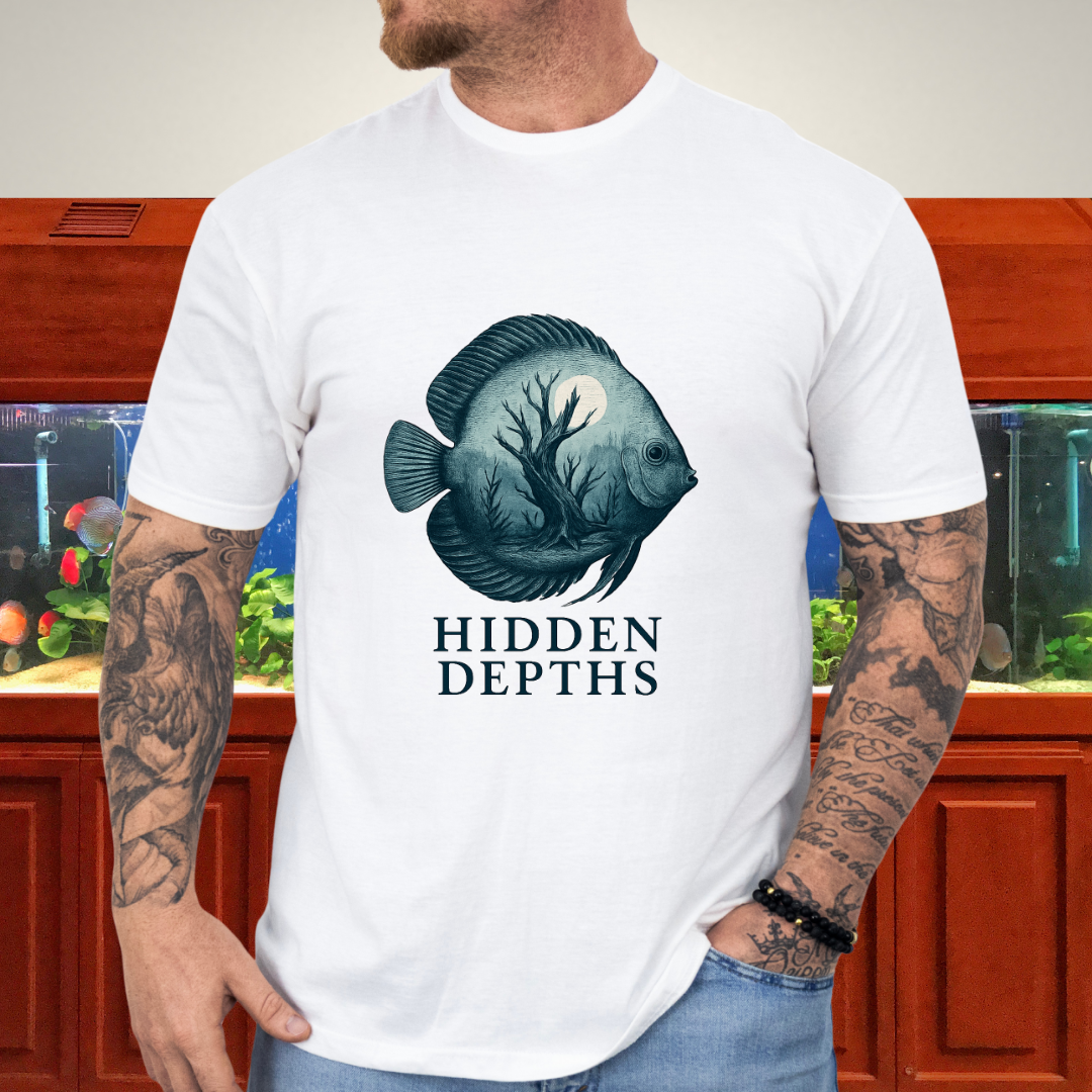 Hidden Depths Discus Tee – Surreal Aquarium Art Design